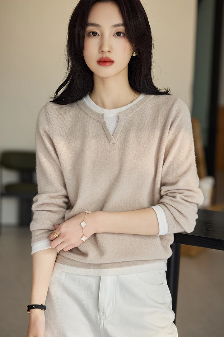 高端轻奢简约通勤羊毛衫甄选澳洲羊毛长袖针织衫女士百搭打底毛衣