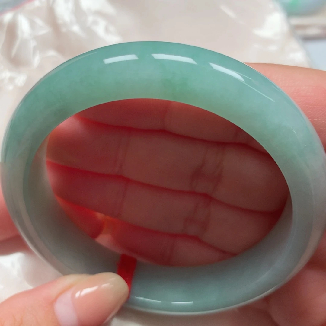 翡翠未镶嵌手镯26湖蓝绿 满色