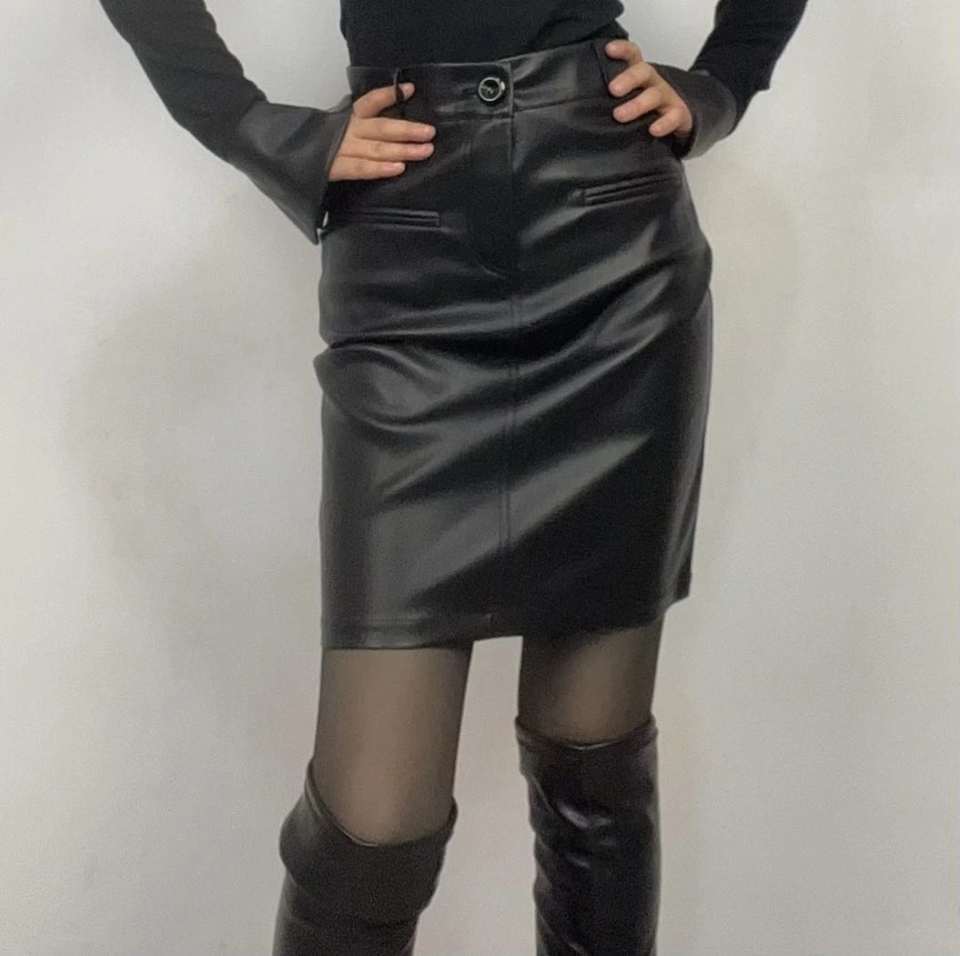 hurum yopka2025秋冬新款pu皮半身裙