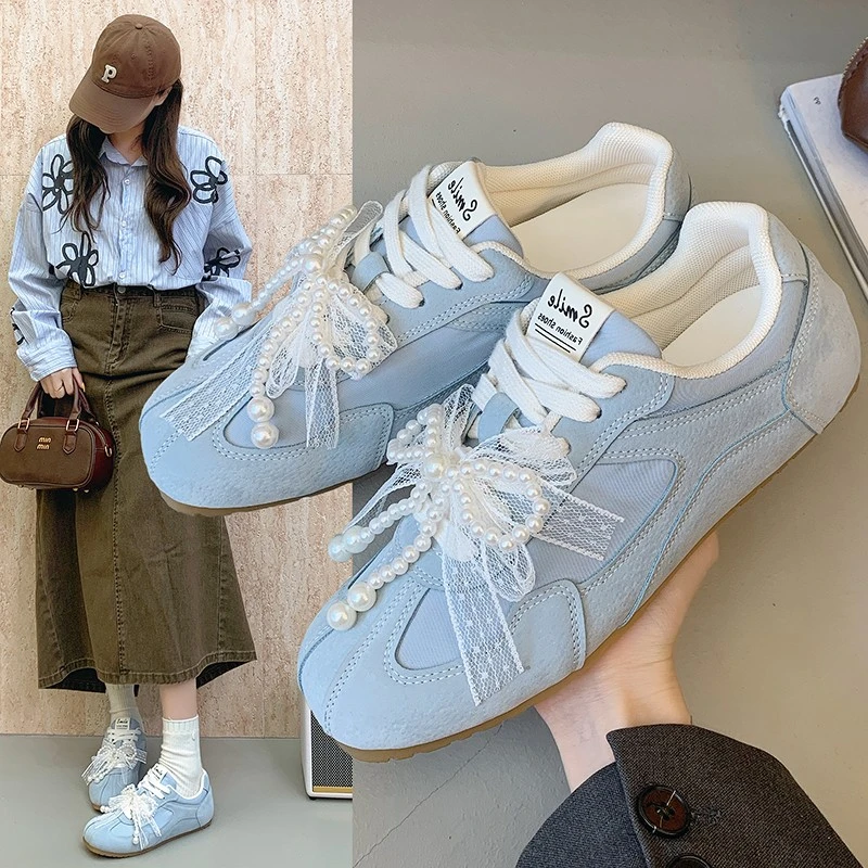 【好物分享】韩版复古芭蕾珍珠蕾丝德训鞋女2025新款阿甘鞋女-6626