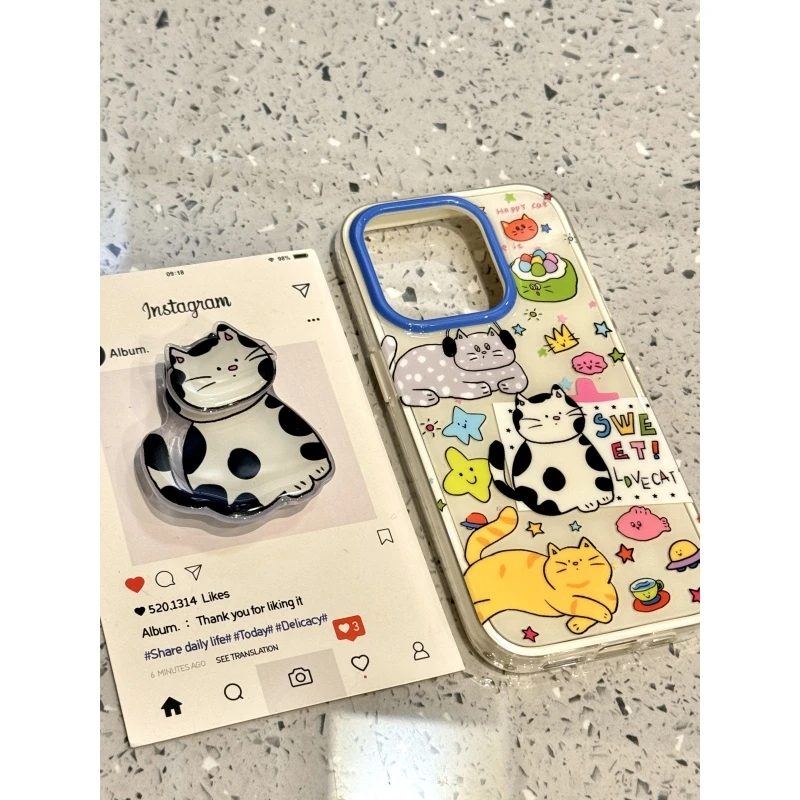 可爱ins满屏猫咪星星耳机适用iphone16promax手机壳苹果15新款14p