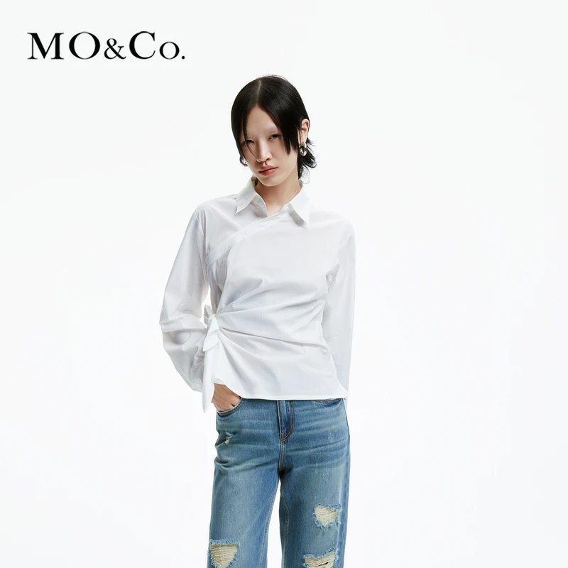 【达人专属】MOCO春侧绑结收腰翻领衬衫MBD1SHTT03