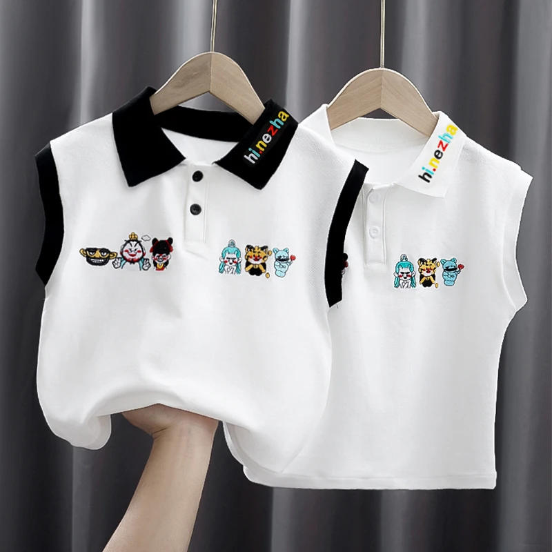 新款宝宝夏季Polo衫上衣服男童女童哪吒背心薄款2025无袖T恤
