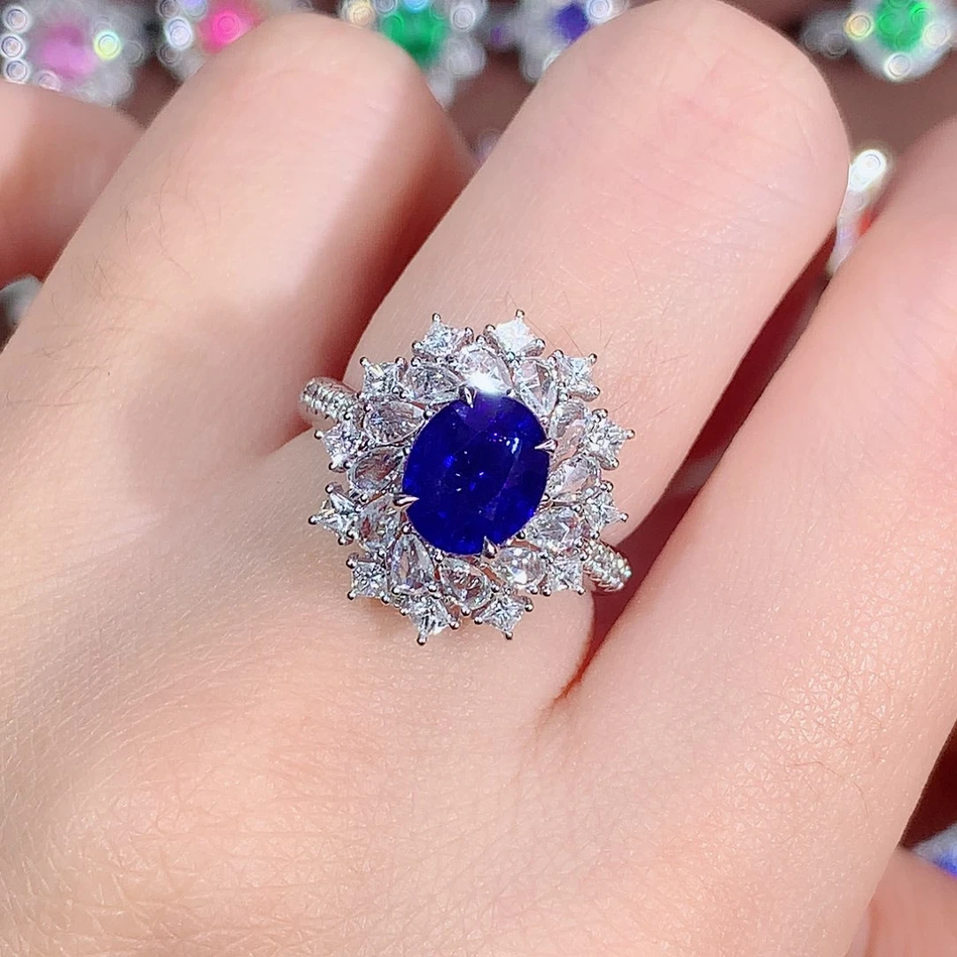 戒指蓝宝石18K金镶嵌2.56ct/天然宝石/七天无理由
