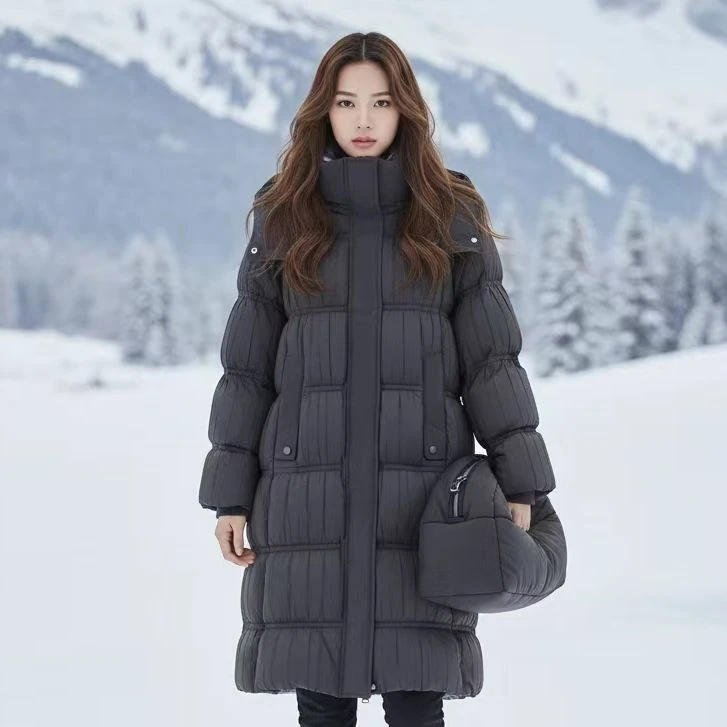 【苏大美专属】2025新品大长款撞色灰蓝色织鹅绒服DNZY6220