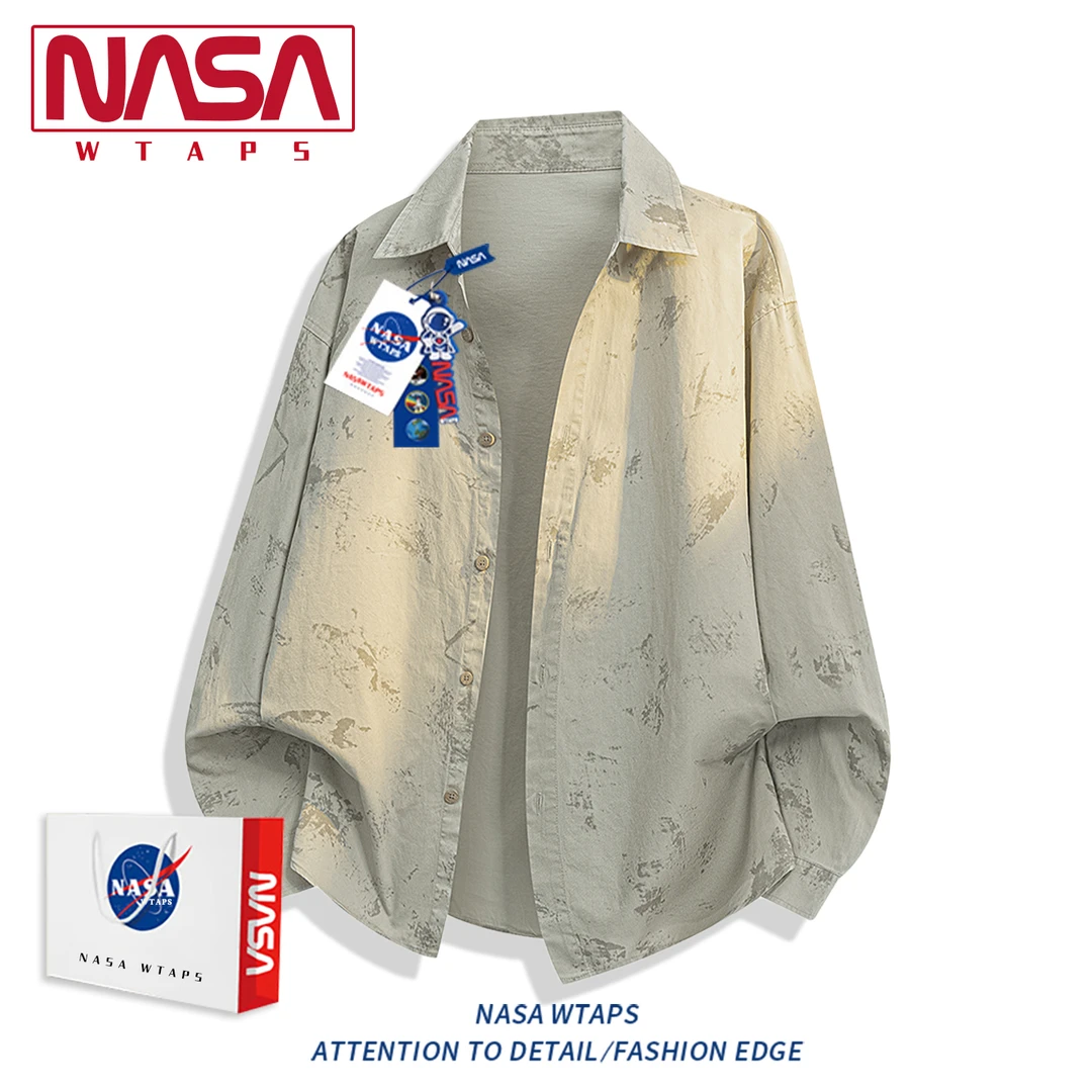 NASA WTAPS美式复古扎染衬衫男秋季潮牌宽松小众休闲长袖衬衣外套