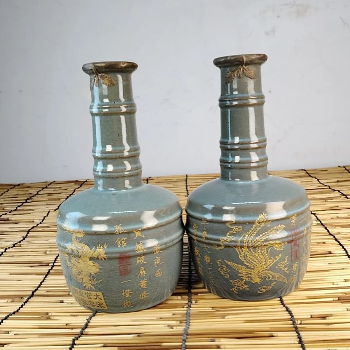 陶摆件汝窑描金包铜口老工艺