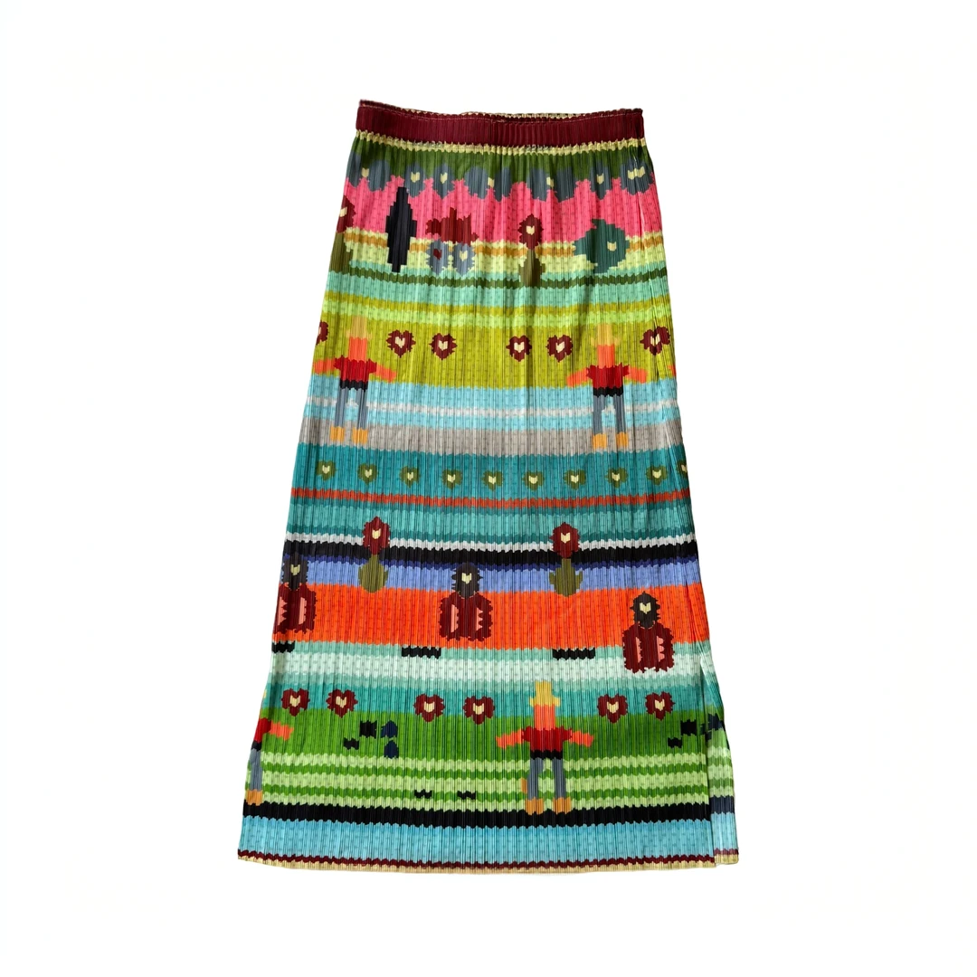 松紧腰彩色褶皱半裙