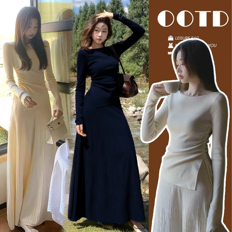 2025新款韩版时尚孕妇装秋冬设计感两件套孕期大码百褶半身裙套装