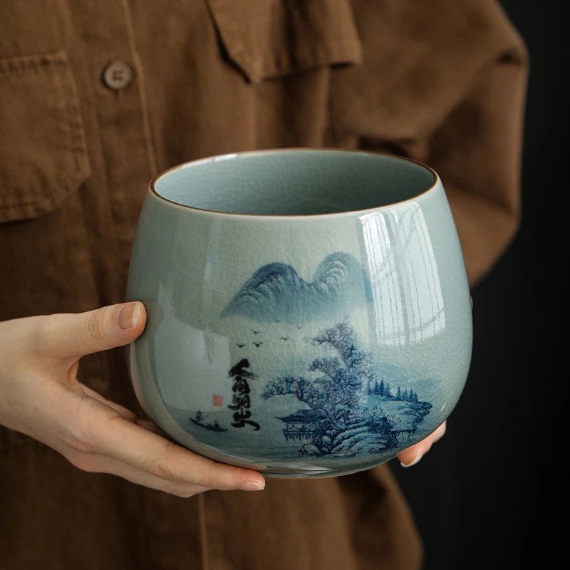 汝窑陶瓷简约家用复古水盂茶洗建水茶水缸茶桶功夫茶渣缸功夫茶盂