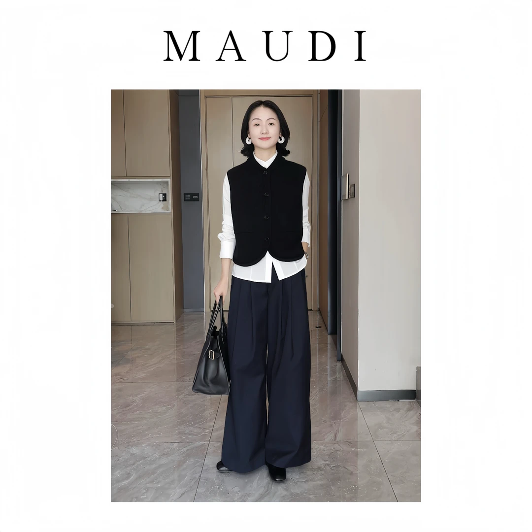 MAUDI山茶工坊秋冬羊毛温柔智性高级感羊毛马夹百搭新款8288