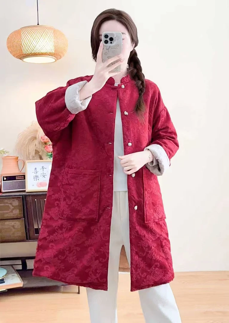 （双12）国风盘扣棉服女士秋冬款新疆长绒棉花填充