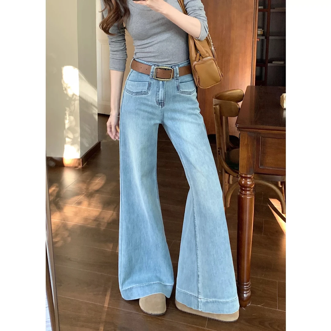 【2002】可#高腰直筒微喇宽松牛仔裤