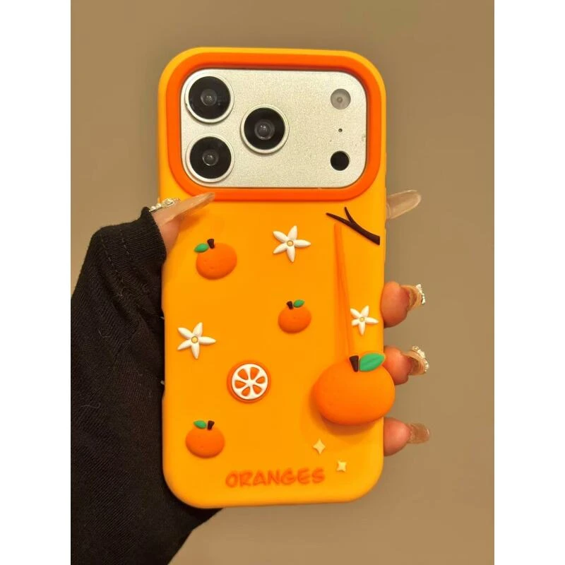 小清新橙底星星白花橘子吊坠适用于iphone17promax苹果16手机壳15