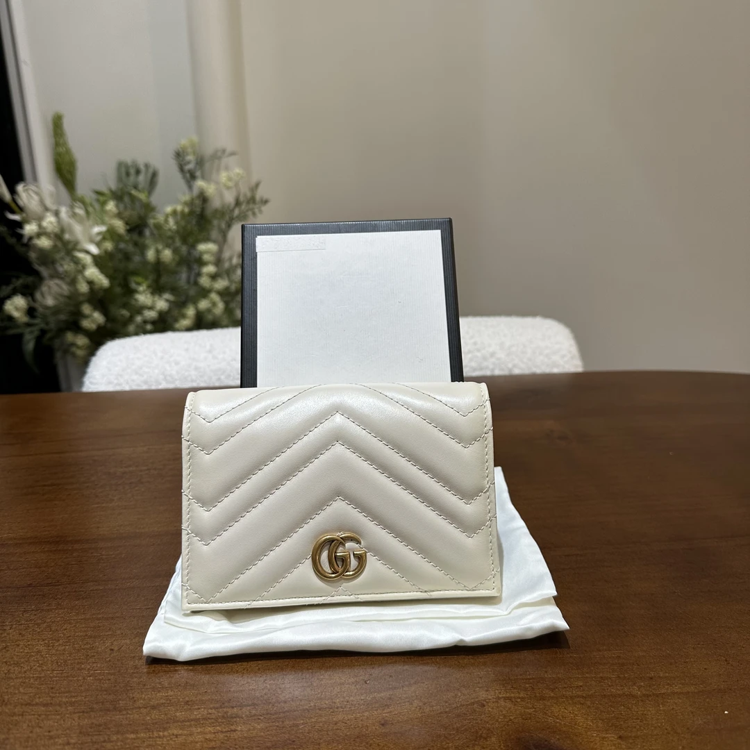 99新 GUCCI/古驰 白色marmont钱包US581314