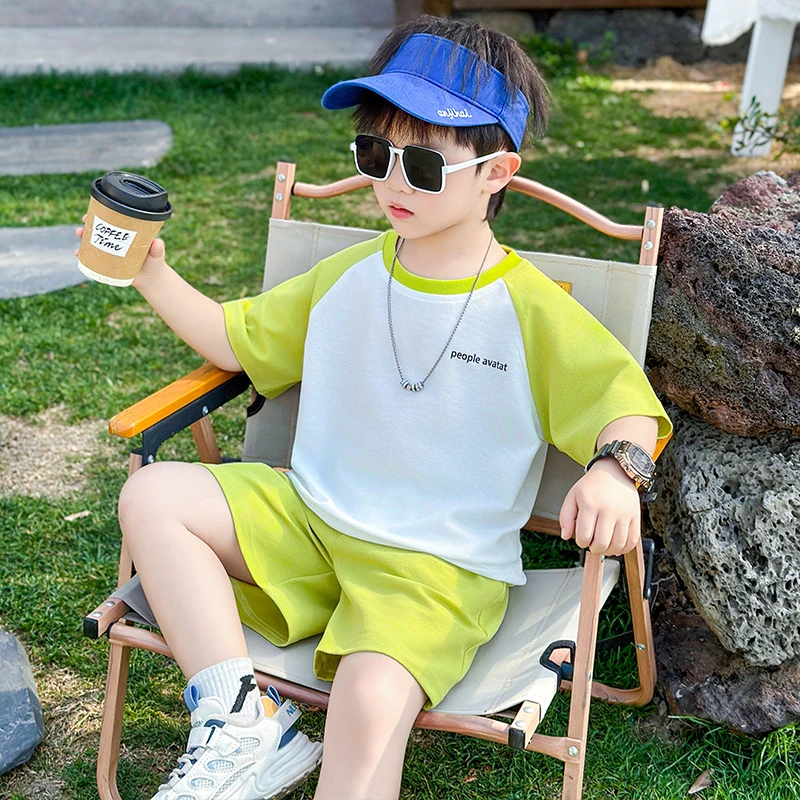 男童夏装短袖套装25夏季新款儿童拼接撞色两件套男孩洋气显白套装