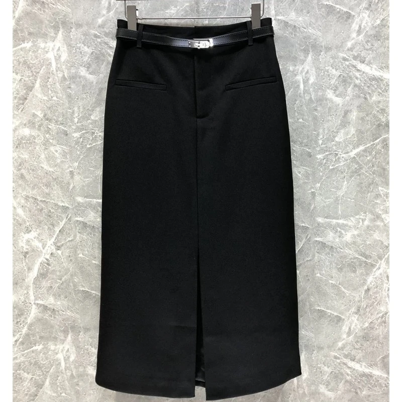 D50092南油爆款气质简约高腰开叉半身裙