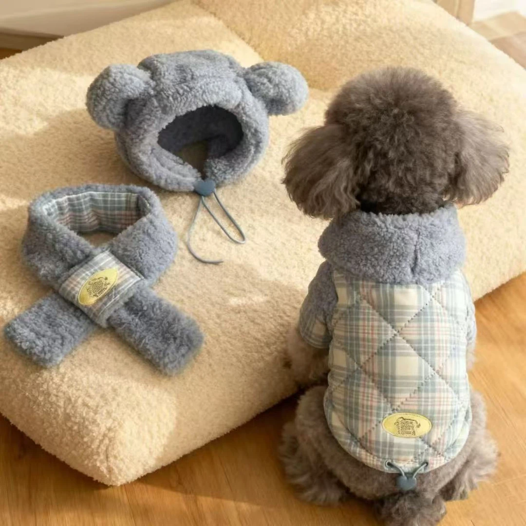 狗狗秋冬保暖马甲帽子加厚棉服洋气外出背心博美比熊雪纳瑞小型犬