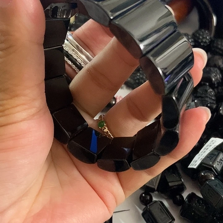 冷***点翡翠未镶嵌手链墨翠手牌