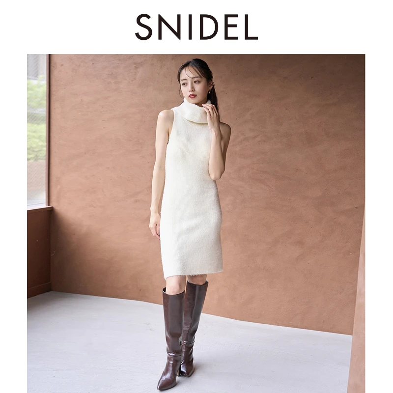 SNIDEL2025秋冬新品简约百搭纯色高领无袖针织连衣裙SWNO254190