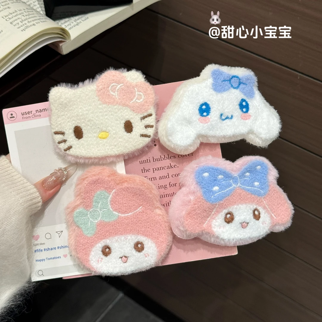秋冬毛绒kt发夹大合集可爱粉色小猫发夹卡通毛绒少女心边夹发夹子