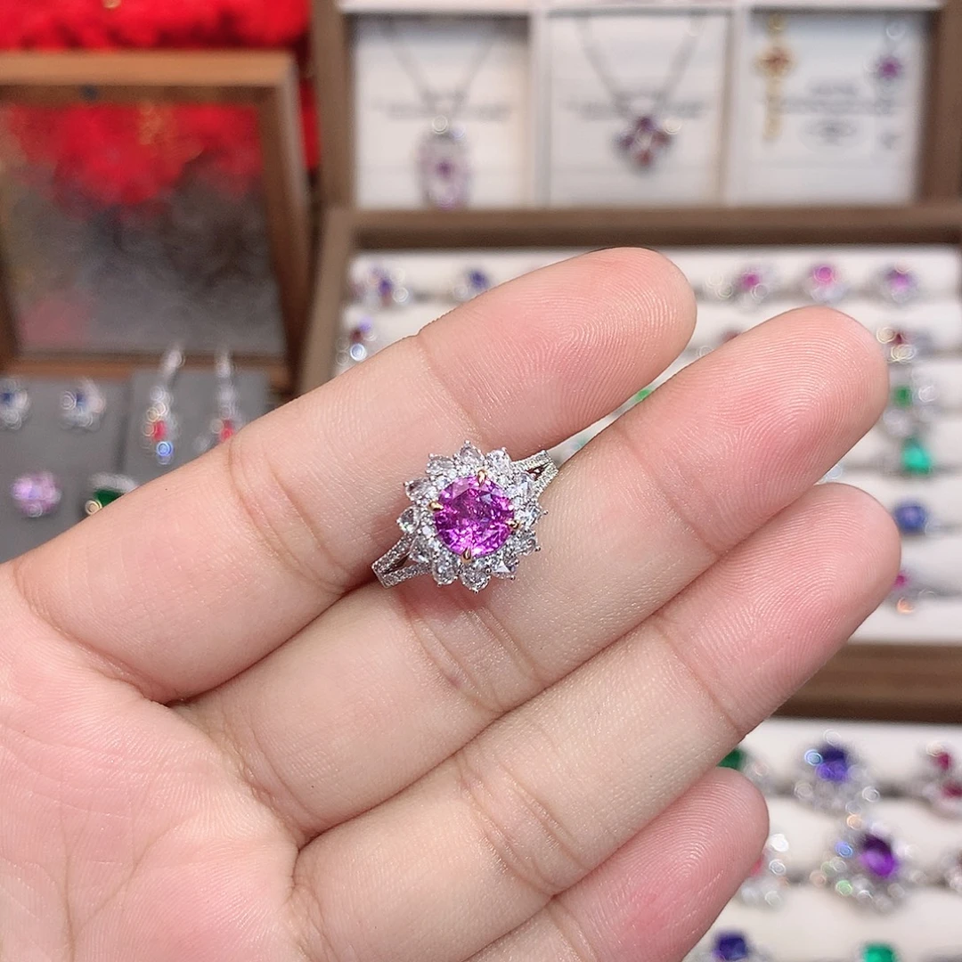 18K金镶嵌彩色蓝宝石戒指1.53ct/七天无理由