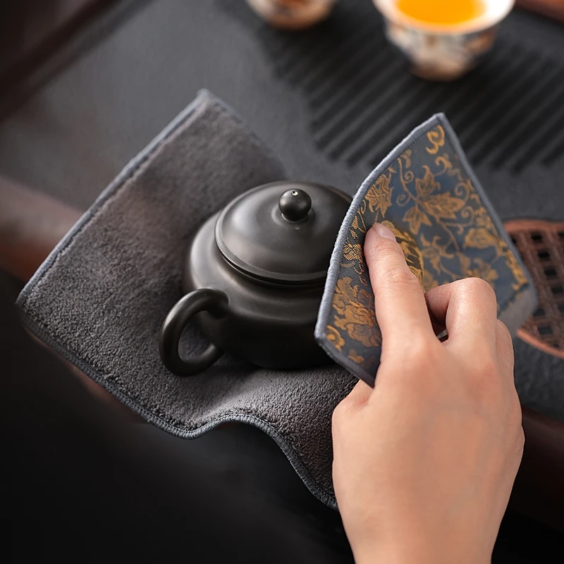 缠枝莲茶布茶巾垫吸水小方巾加厚茶桌布功夫禅意高档日式养壶巾