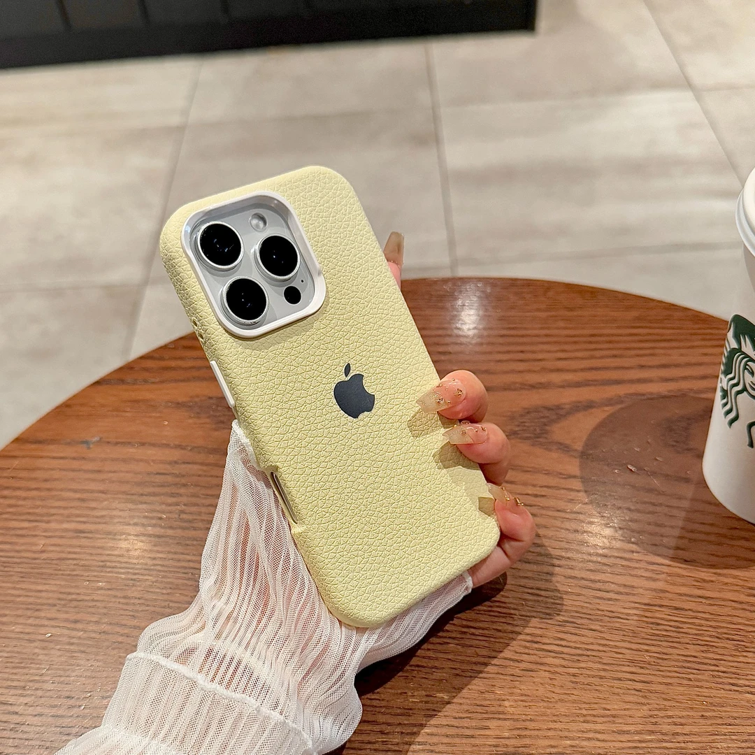 轻奢荔枝皮纹iPhone16pro适用苹果15promax手机壳14防摔13新款