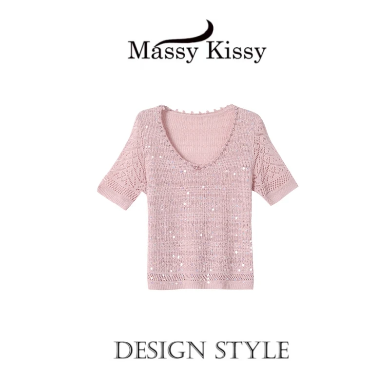 【COCO林可可】轻奢重工串珠手工毛衣针织套头时尚针织衫圆领夏季