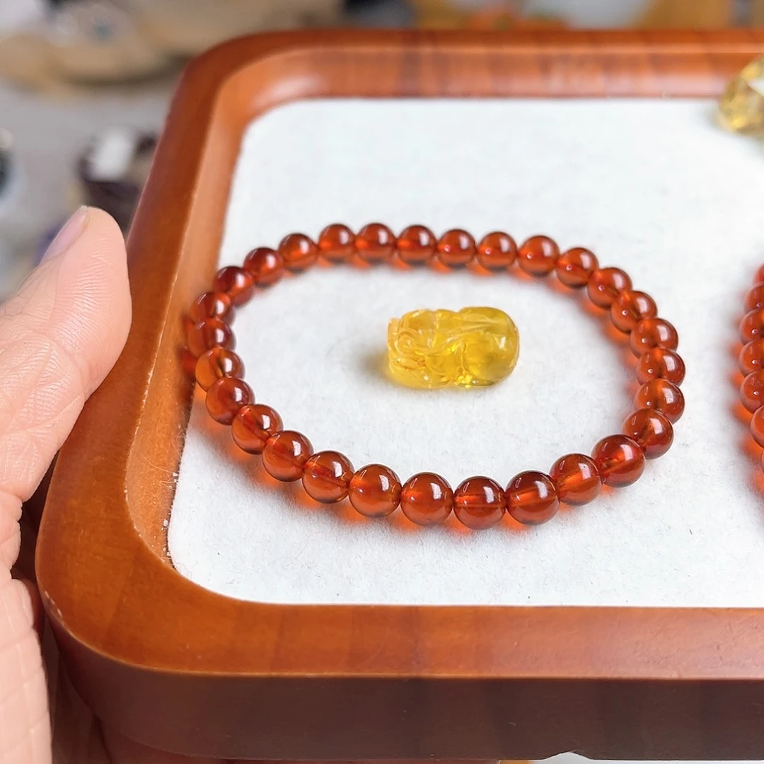 水晶手链未镶嵌晚*?橙红石榴石设计款6mm 15手围