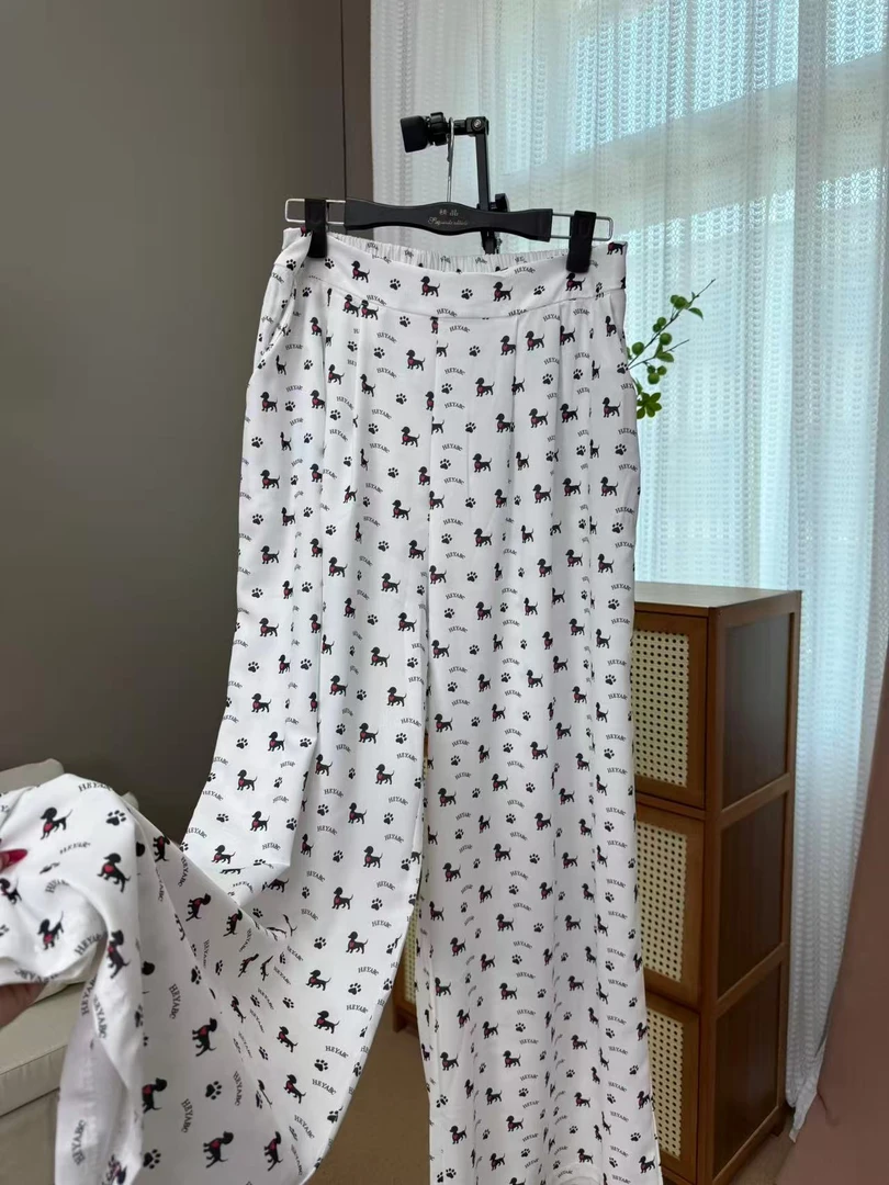 小狗印花休闲裤子