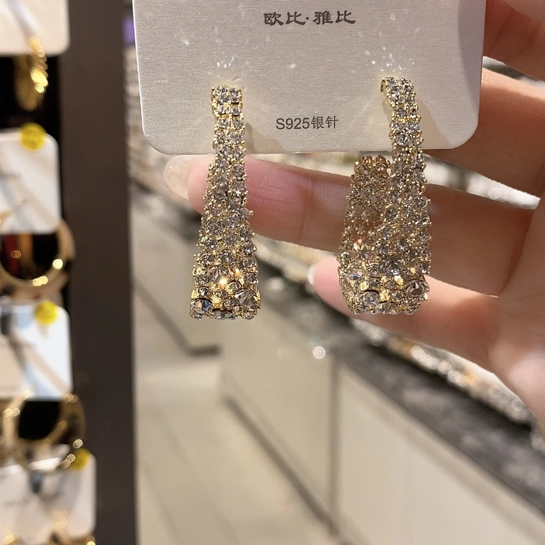 铜合金925银U形锆石金色