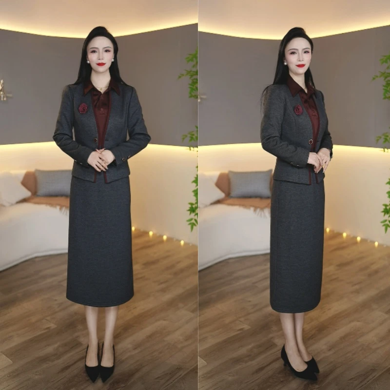 2025新款两件套高档气质修身百搭连衣裙套装6096