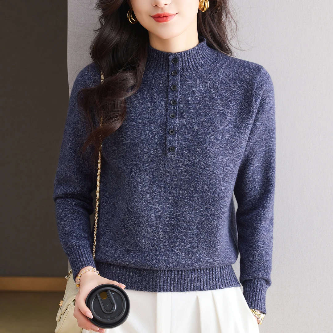 羊毛衫冬季新款半高领针织衫女气质洋气百搭宽松显瘦打底衫厚