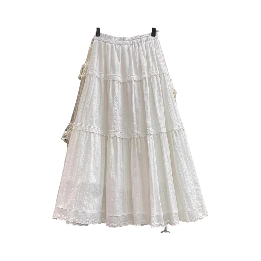 蛋糕层刺绣花边拼接半身裙2025夏季新款大码300斤胖妹妹显瘦A字裙