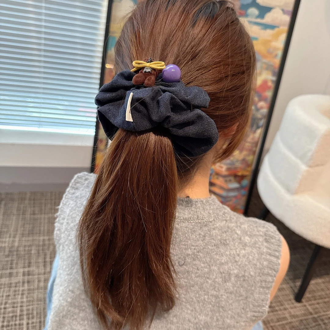 韩系高级感牛仔布艺发圈少女扎头发绳头饰气质马尾大肠圈发饰