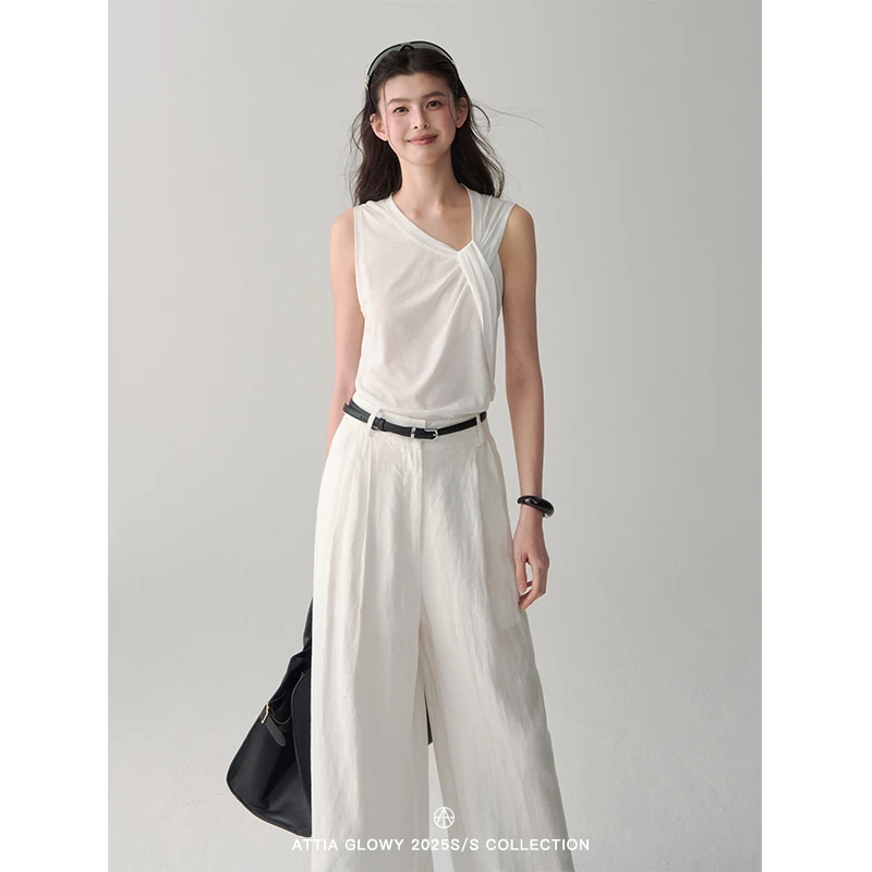 ATTIA 7/9 21:00点 适度性感 天丝棉 几何肩部扭结设计感背心T恤