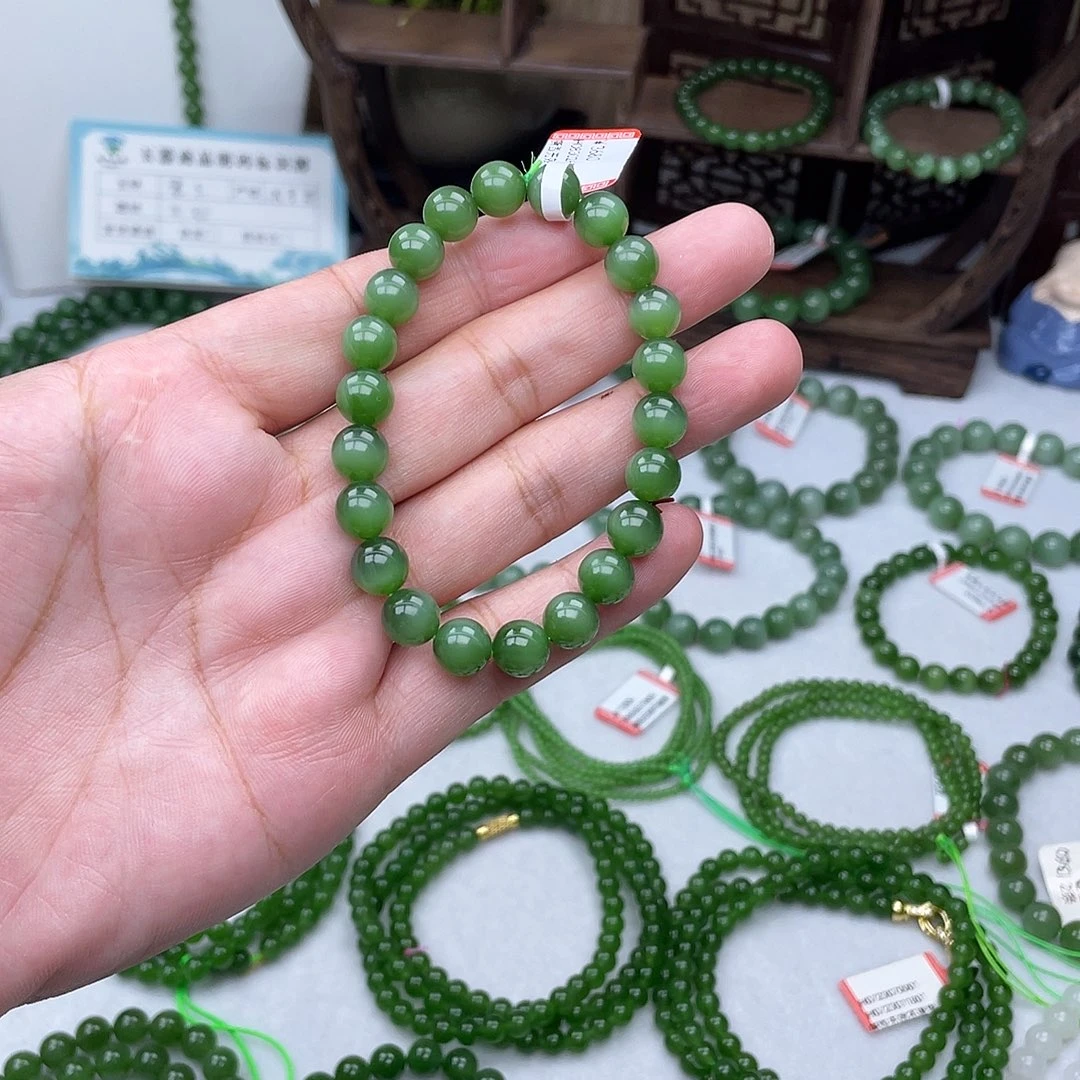 和田玉未镶嵌手链绿猫眼卡8