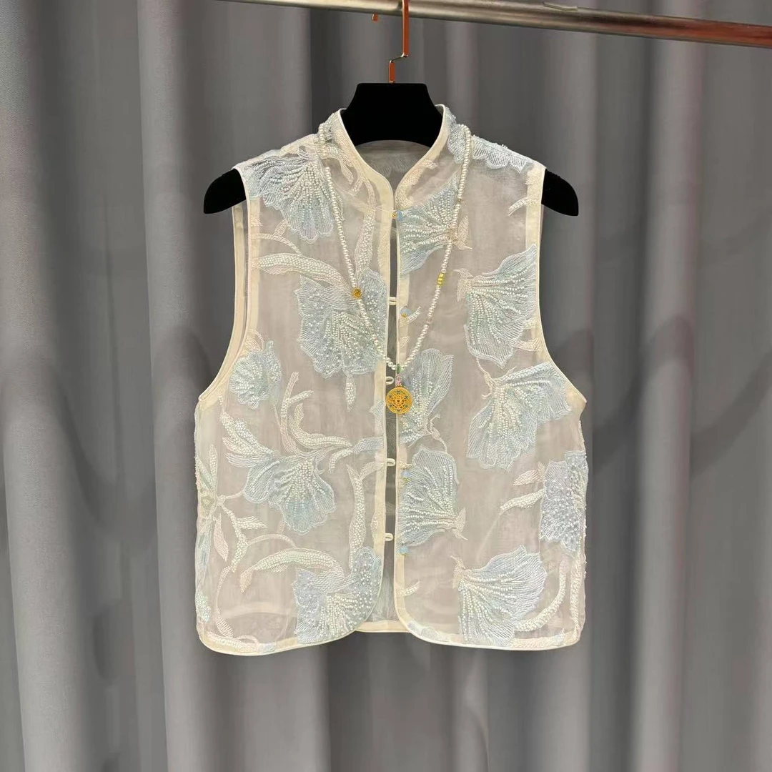 2025新款马甲桑蚕丝水蓝色时尚休闲上衣