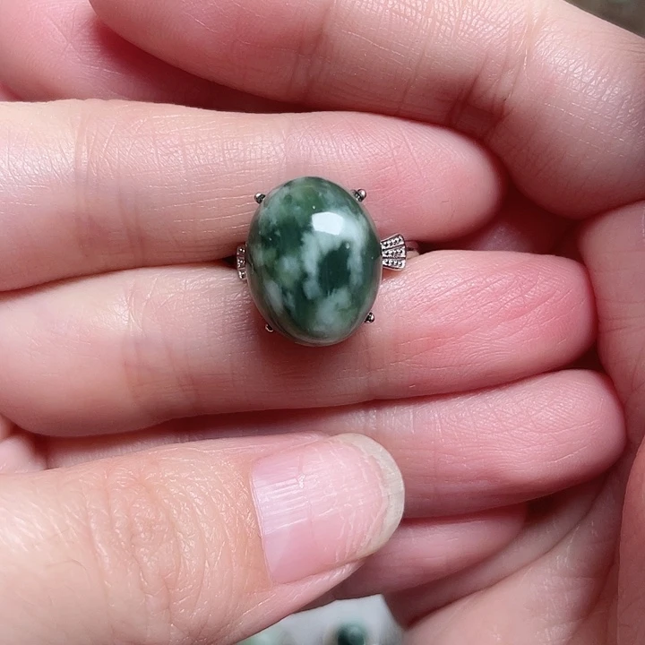 透闪石-蛇纹石玉戒指银S925镶嵌