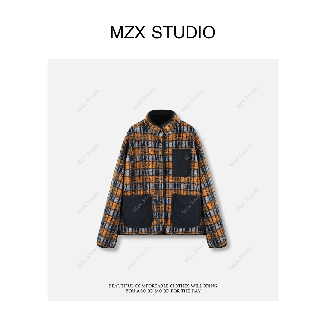 【MZXSTUDIO】“定制格纹棉服冬季”立领撞色口袋外套WT11652-P