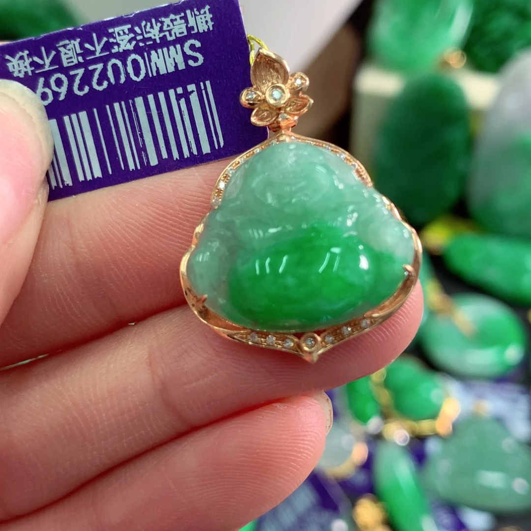 翡翠18K金镶嵌吊坠(不含链)