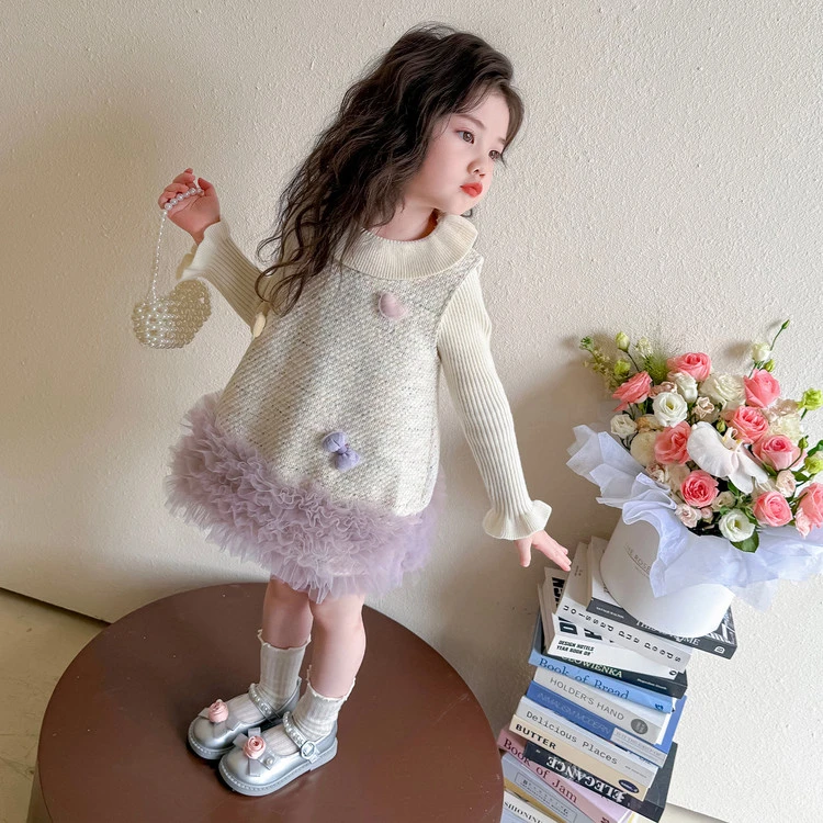 女童春秋款连衣裙秋装洋气2025小香风公主裙儿童纯色打底衣背心裙