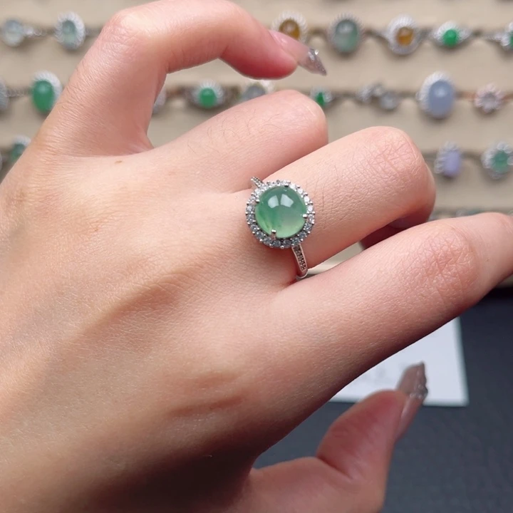 翡翠银S925镶嵌戒指天然A货翡翠