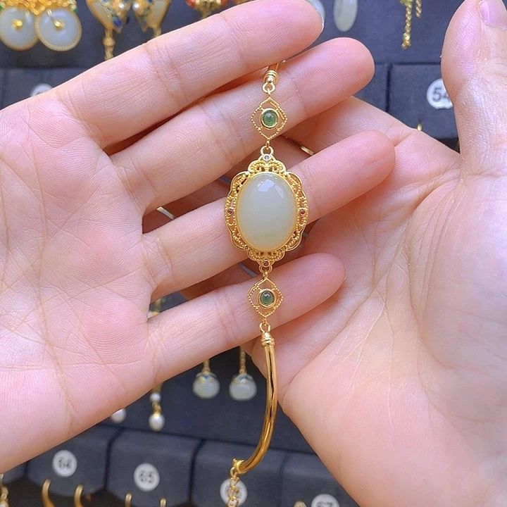 和田玉银S925镀金镶嵌手链