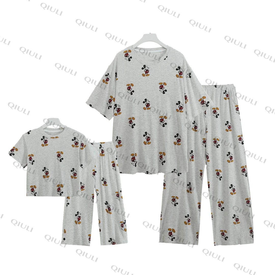 【QIULI】夏季“必入米奇”卡通系列开衫亲子家居服舒适显瘦宽松套装