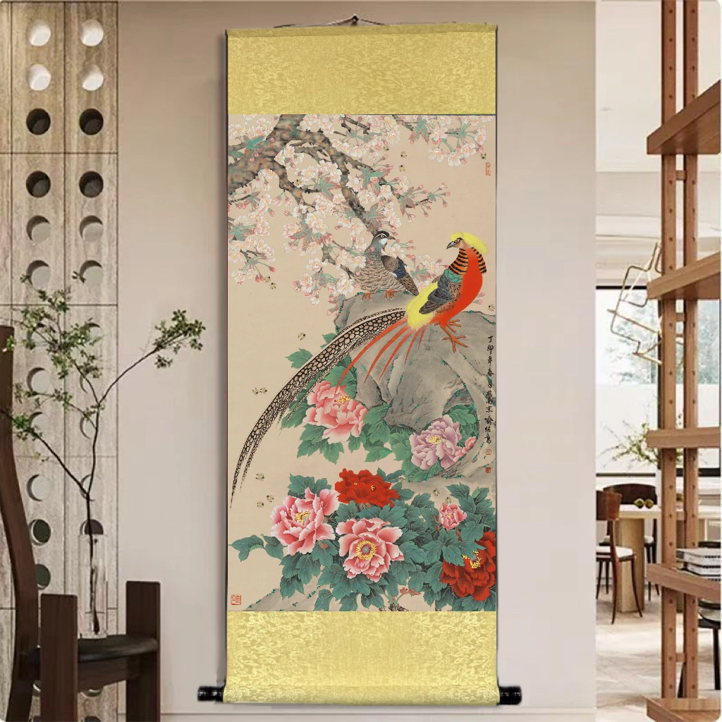 《梨花锦鸡图》 宽45高140 国画