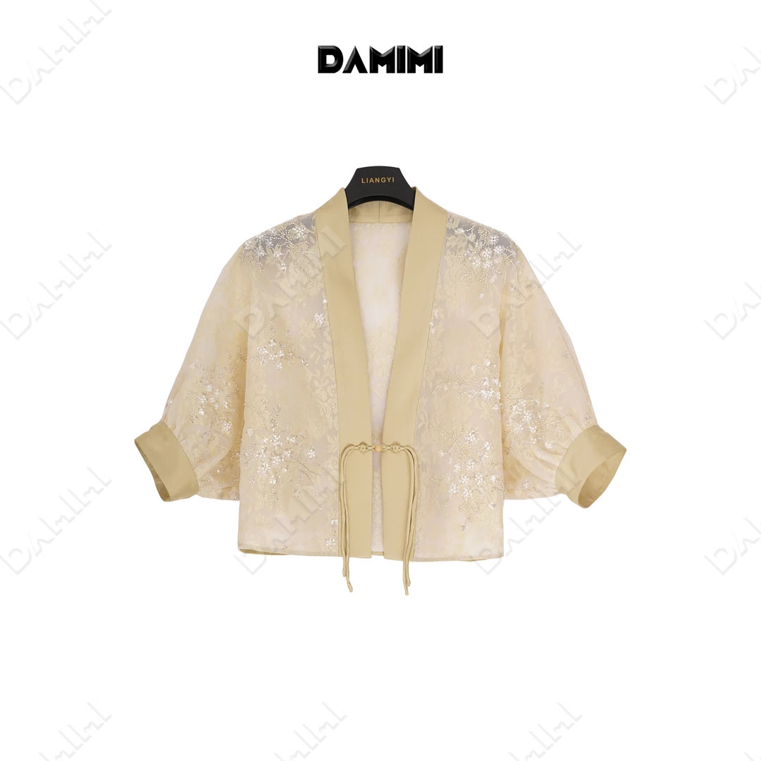 【陌上花开】新中式国风米白色亮片上衣G8100