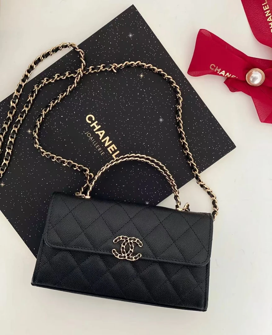99新 Chanel/香奈儿 23p黑金鱼子酱交叉手柄kelly包19cm 12555309