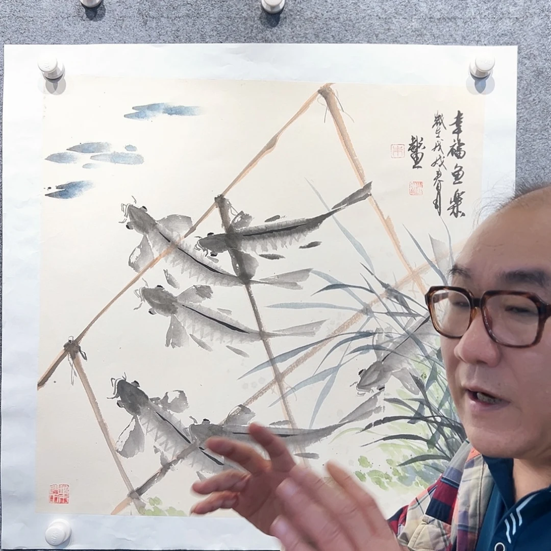国画知鱼之乐纯手绘画